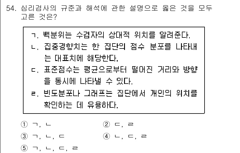 청소년상담사_3급(1교시) 2023년 54번 - 빈도분포와 그래프는 자료의 분포를 시각적으로 표현하여 이해를 돕고, 개별... 에 관한 핵심 기출문제