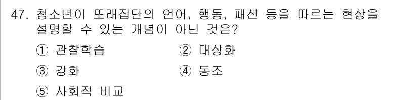 청소년상담사_3급(2교시)(구) 2023년 47번 - 청소년이 또래집단의 언어, 행동, 패션 등을 따르는 현상은 '대상화'와 ... 에 관한 핵심 기출문제