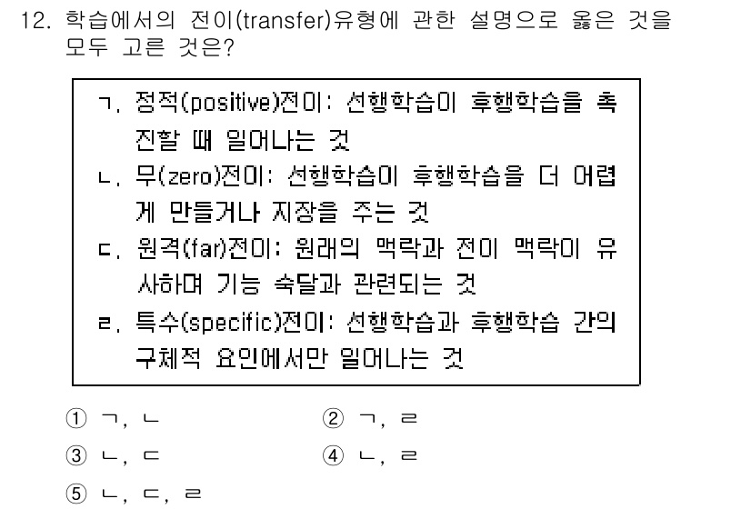 청소년상담사_3급(2교시) 2023년 12번 - 선행학습이 후행학습에 미치는 긍정적인 영향과 원전(원형)의 속성을 이해함... 에 관한 핵심 기출문제