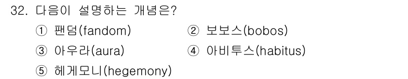 청소년상담사_3급(2교시) 2023년 32번 - 정답은 4번 아비투스(habitus)입니다. 아비투스는 개인의 사회적 태... 에 관한 핵심 기출문제