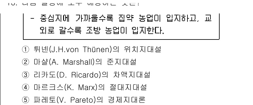 공인중개사_1차 2022년 13번 - 정답은 1번 튀넨(J.H. von Thünen)의 위치이론입니다. 이 이... 에 관한 핵심 기출문제