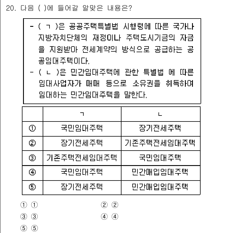 공인중개사_1차 2023년 20번 - 정답 5의 이유는 민간임대주택법에 따라 임대사업자가 매입한 소규모 주택에... 에 관한 핵심 기출문제