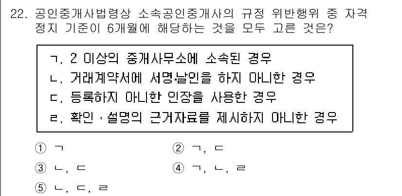 공인중개사_2차 2023년 22번 - . 

공인중개사법상 소속공인중개사의 규정 위반행위에 해당하는 경우로, ... 에 관한 핵심 기출문제