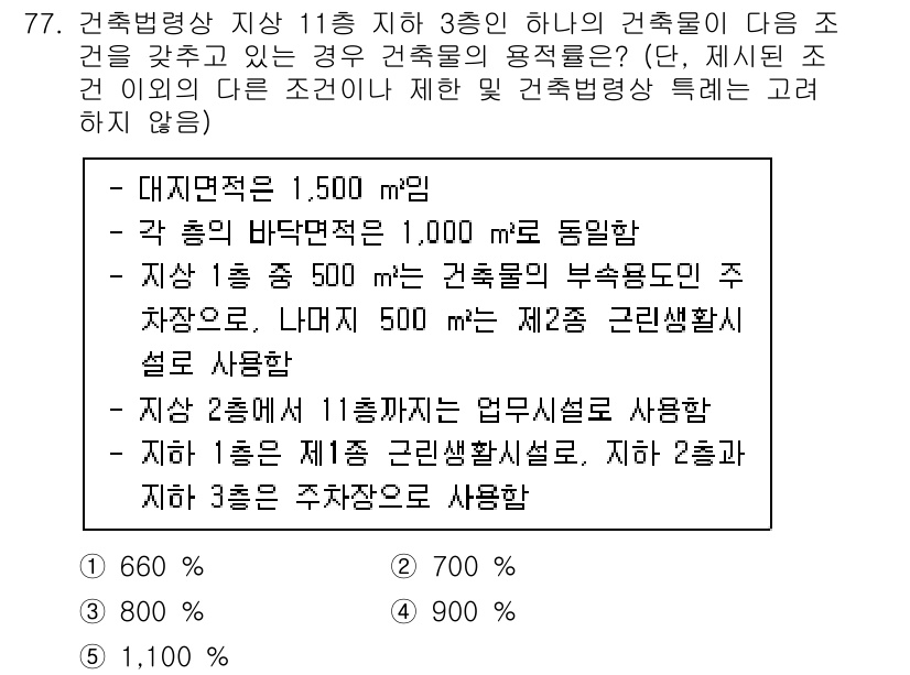 공인중개사_2차 2023년 77번 - 문제 77은 건축법령상 지하 11층으로 지어진 건축물이 특정 조건을 충족... 에 관한 핵심 기출문제