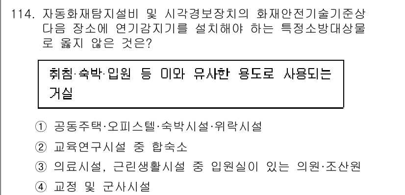 소방시설관리사 2023년 115번 - . 

공동주택 및 의료시설은 화재 발생 시 많은 인명 피해가 우려되므로... 에 관한 핵심 기출문제