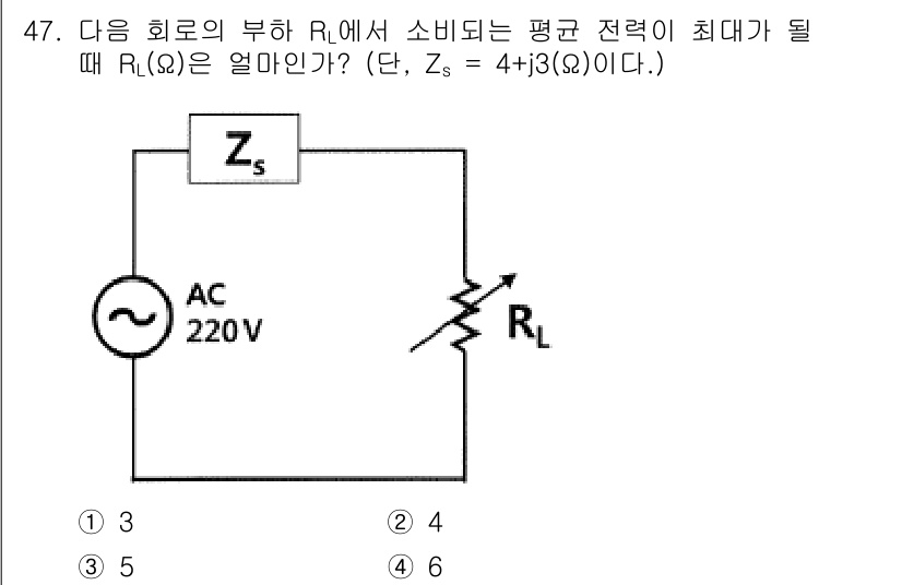 소방시설관리사 2023년 48번 - 주어진 회로에서 Zs는 220V의 AC 전원에 연결된 RL에 대한 임피던... 에 관한 핵심 기출문제