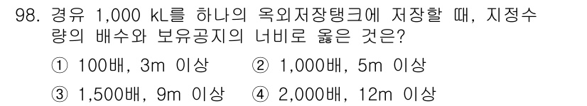 소방시설관리사 2023년 99번 - 정답은 4입니다. 물탱크의 용적이 증가할수록 지정수량의 배수 및 보유공간... 에 관한 핵심 기출문제