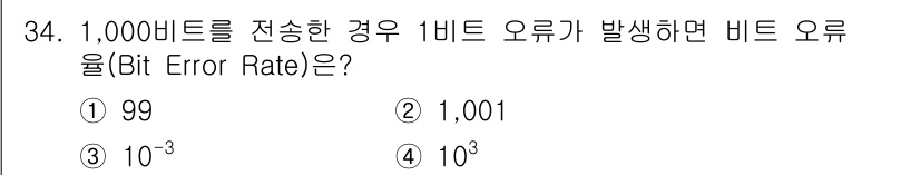 경비지도사_2차(기계경비기획및설계) 2023년 34번 - 비트 오류율(Bit Error Rate, BER)은 전송된 비트 중 오류... 에 관한 핵심 기출문제