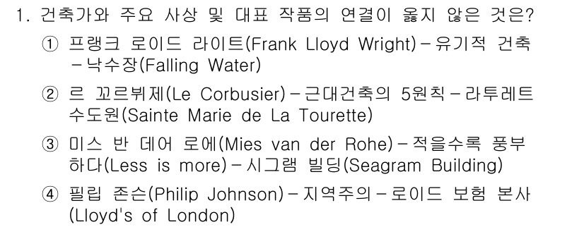 9급_국가직_공무원_건축계획 2023년 1번 - 4. 미스 반 데어 로헤의 시그램 빌딩은 적층 구조를 사용하지 않고, 현... 에 관한 핵심 기출문제