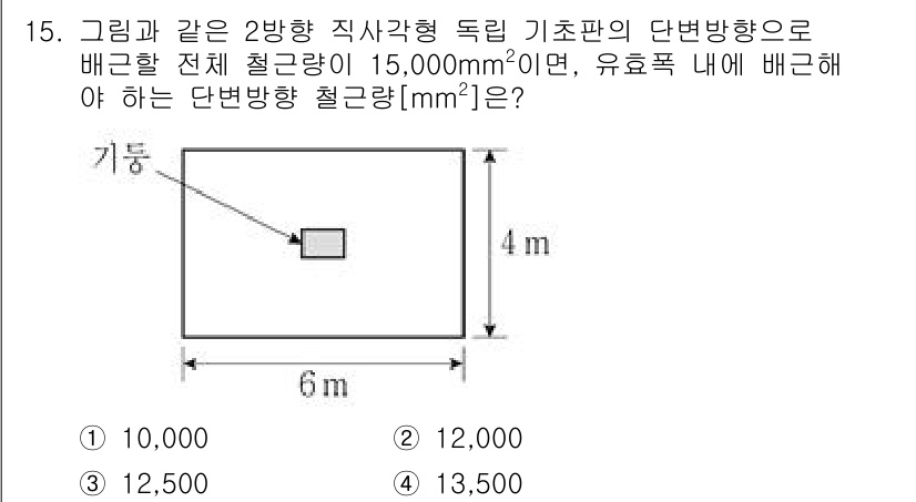 9급_국가직_공무원_건축구조 2023년 15번 - 단면적을 계산하기 위해 기초판의 두께와 전체 철근의 단면적을 고려해야 합... 에 관한 핵심 기출문제