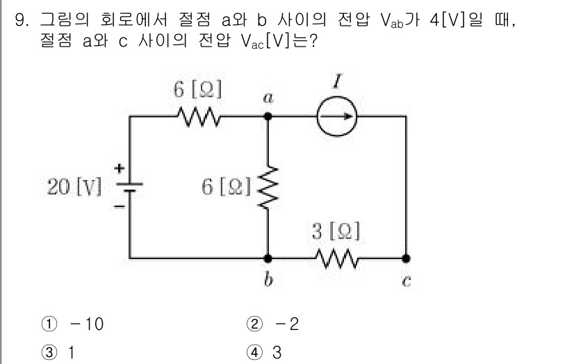 9급_국가직_공무원_전기이론 2023년 9번 - 주어진 회로에서 전압 \( V_{ab} \)가 4V일 때, 전압 분배 법... 에 관한 핵심 기출문제