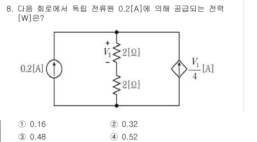 9급_국가직_공무원_전자공학개론 2023년 8번 - 주어진 회로에서 전류 0.2 A가 흐르는 경우, 2Ω 저항에 걸리는 전압... 에 관한 핵심 기출문제