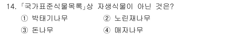 9급_국가직_공무원_조경학 2023년 14번 - 정답은 1번 박태기나무입니다. 박태기나무는 표준식물 목록에 포함되지 않는... 에 관한 핵심 기출문제