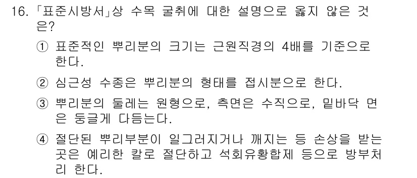 9급_국가직_공무원_조경학 2023년 16번 - 표준직렬 뿌리부문의 크기는 정원 직형의 4배로 제한되어야 하므로, 이는 ... 에 관한 핵심 기출문제