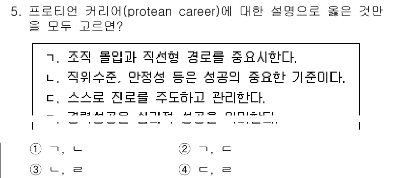 9급_국가직_공무원_직업상담심리학개론 2023년 5번 - 4. 프로테인 커리어(protean career)는 개인의 가치와 필요에... 에 관한 핵심 기출문제