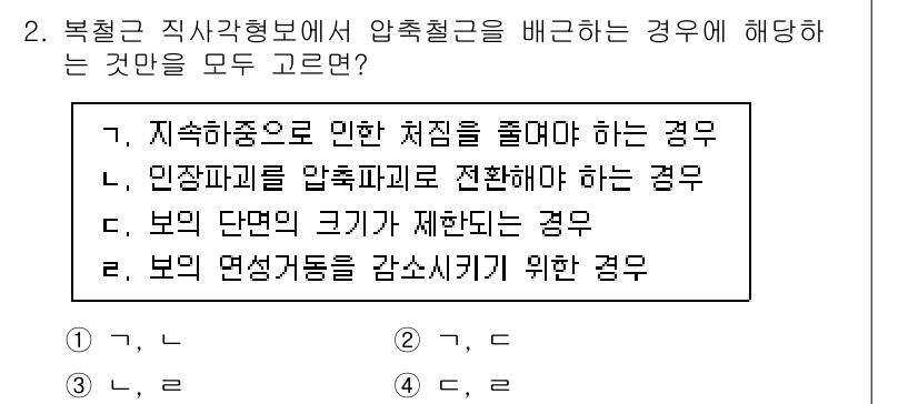 9급_국가직_공무원_토목설계 2023년 2번 - 압축철근을 배근할 때 인장파괴에 대한 고려가 필요하며, 인장파괴를 방지하... 에 관한 핵심 기출문제