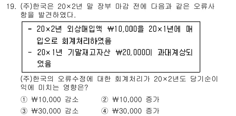 9급_국가직_공무원_회계학 2023년 19번 - 주어진 문제에서 20×2년 외상매출액과 기말 재고자산에 대한 영향을 살펴... 에 관한 핵심 기출문제