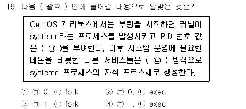 리눅스마스터_2급 2023년 19번 - 정답이 3인 이유는 `fork` 시스템 호출이 새로운 프로세스를 생성하는... 에 관한 핵심 기출문제