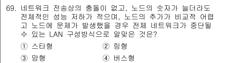 리눅스마스터_2급 2023년 69번 - . 링형

링형 네트워크에서는 데이터가 노드를 한 방향으로만 순환하게 되... 에 관한 핵심 기출문제