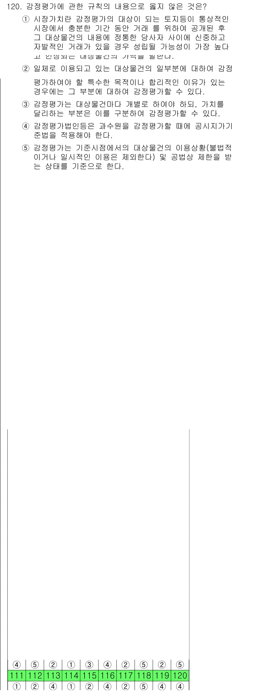 감정평가사_1차_1교시(구) 2023년 120번 - 감정평가사는 감정평가 수행 시 관련 법규 및 기준을 철저히 준수해야 하며... 에 관한 핵심 기출문제