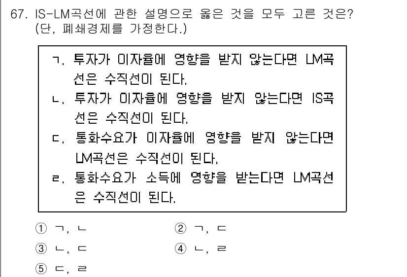 감정평가사_1차_1교시(구) 2023년 67번 - IS-LM 곡선은 거시경제의 균형을 나타내는 도구로, 자산 시장과 재화 ... 에 관한 핵심 기출문제