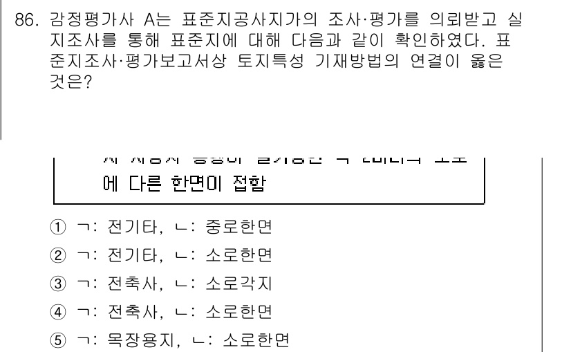 감정평가사_1차_1교시(구) 2023년 86번 - 표준조사와 평가보고서상의 토지특성 기재방식이 일관되어야 하며, 조사기준이... 에 관한 핵심 기출문제