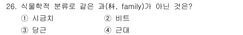 농산물품질관리사_1차 2023년 26번 - . 당근은 식물학적 분류에서 다른 과(과, family)에 속합니다. 시... 에 관한 핵심 기출문제