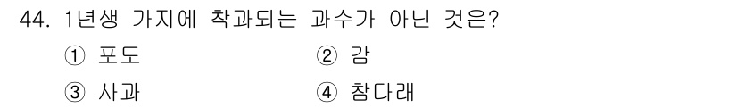 농산물품질관리사_1차 2023년 44번 - 정답은 3. 사과입니다. 1학년에게 적용되는 과목에서는 주로 기본적인 농... 에 관한 핵심 기출문제