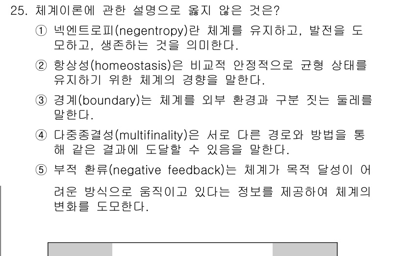 사회복지사_1급(1교시)(구) 2024년 25번 - 4번 "부적 환류(negative feedback)"는 시스템의 목표 달... 에 관한 핵심 기출문제