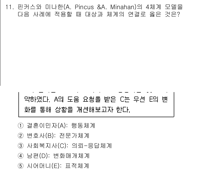 사회복지사_1급(2교시)(구) 2024년 11번 - 핀커스와 미나한의 모델은 개인과 그들을 둘러싼 환경 사이의 상호작용을 강... 에 관한 핵심 기출문제