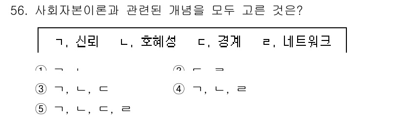 사회복지사_1급(2교시) 2024년 56번 - 사회자본 이론은 신뢰, 호혜성, 관계망과 관련하여 사회적 상호작용의 질을... 에 관한 핵심 기출문제
