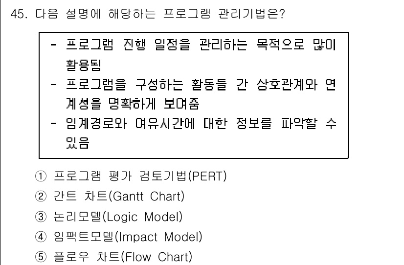 사회복지사_1급(3교시)(구) 2024년 45번 - . 프로그램 관리란 프로그램의 진행 상황을 관리하고 결과를 평가하여 개선... 에 관한 핵심 기출문제