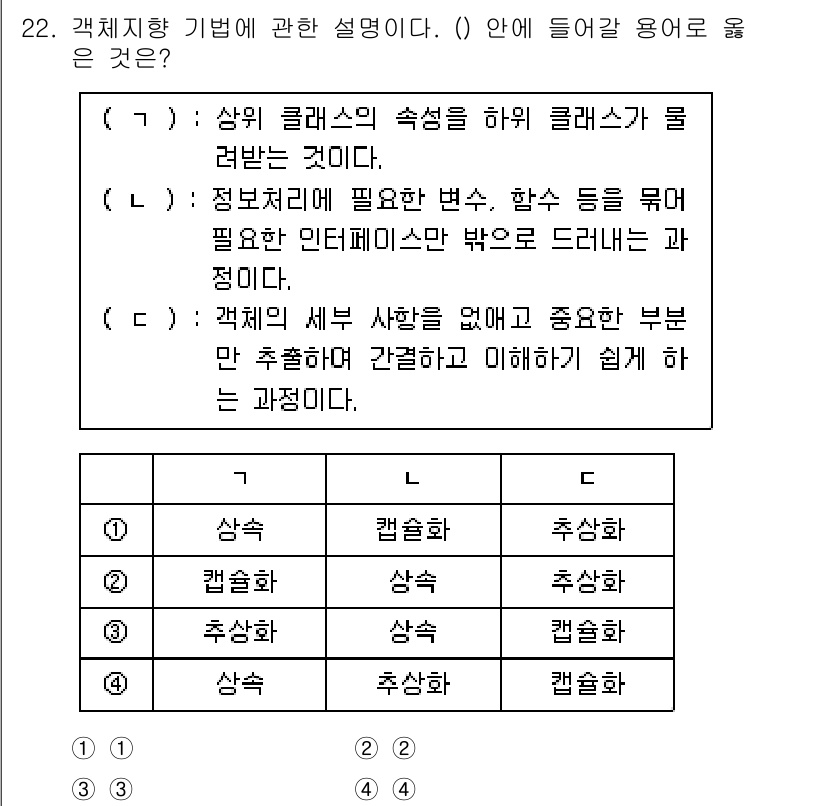 소방공무원(경력)_컴퓨터일반 2023년 22번 - . 

해설: 클래스의 속성은 객체의 상태를 정의하며, 인스턴스는 이러한... 에 관한 핵심 기출문제
