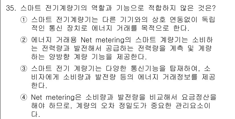 지능형홈관리사 2021년 35번 - .  
스마트 전기계를 통해 에너지 거래를 목표로 하여 양방향 통신을 지... 에 관한 핵심 기출문제