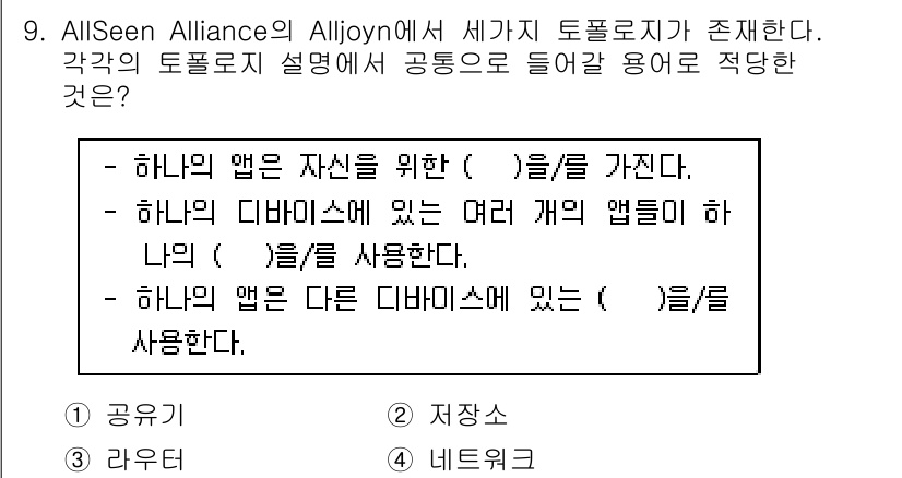 지능형홈관리사 2022년 9번 - 이유는 각 디바이스의 제어를 위해 각기 다른 앱들이 동일한 프로토콜을 통... 에 관한 핵심 기출문제