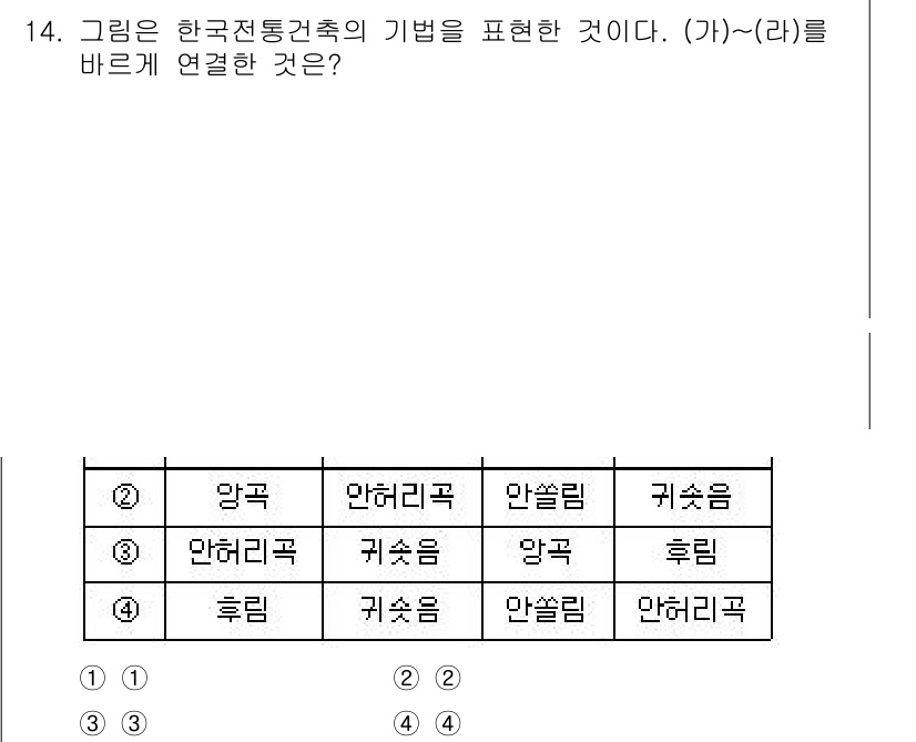 9급_지방직_공무원_건축계획 2023년 14번 - 첫째, 한국 전통건축에서 기법은 주로 지붕 형태와 구조 설계에 따라 결정... 에 관한 핵심 기출문제