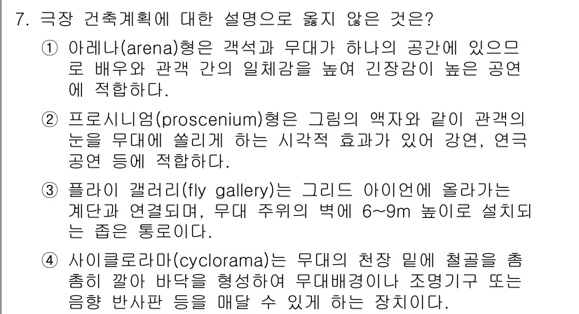 9급_지방직_공무원_건축계획 2023년 7번 - 정답 4번은 “플라트 갤러리(flat gallery)”에 대한 설명이 옳... 에 관한 핵심 기출문제