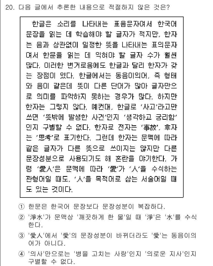 9급_지방직_공무원_국어 2023년 20번 - 해설: 이 글은 한글의 소리와 표기 체계에 대해 설명하며, 'ㅎ'의 발음... 에 관한 핵심 기출문제