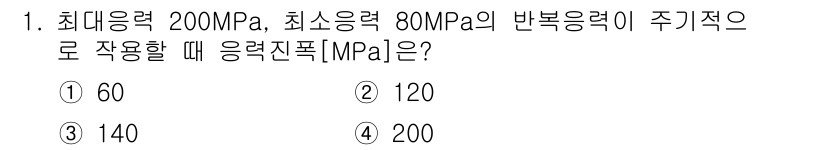 9급_지방직_공무원_기계일반 2023년 1번 - 주어진 최대응력과 최소응력을 이용해 응력진폭을 계산할 수 있습니다. 응력... 에 관한 핵심 기출문제