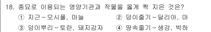 9급_지방직_공무원_재배학개론 2023년 18번 - 땅속에서 자라는 작물은 식물의 영양분을 흡수하여 자라기 때문에 뿌리에 해... 에 관한 핵심 기출문제