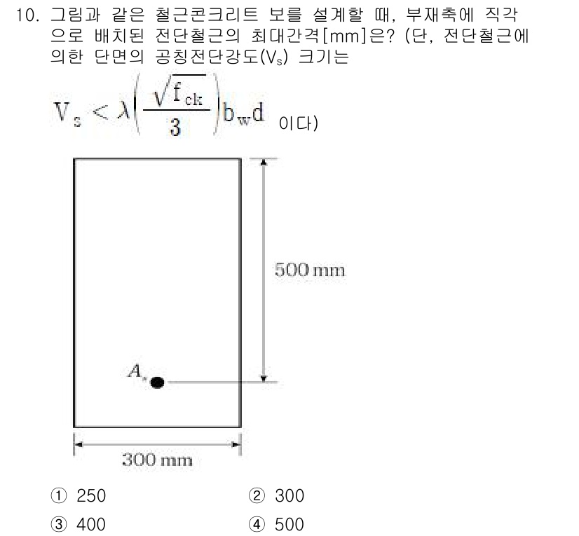 9급_지방직_공무원_토목설계 2023년 10번 - 이 문제에서 주어진 조건에 따라 전단철근의 최대단면적을 계산하기 위해 필... 에 관한 핵심 기출문제