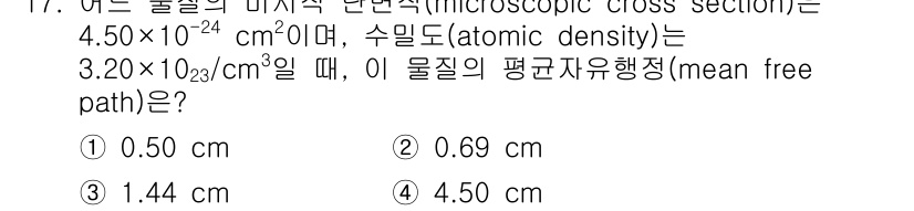 원자력기사 2023년 17번 - 해당 자격증의 핵심 개념을 묻는 객관식 문제