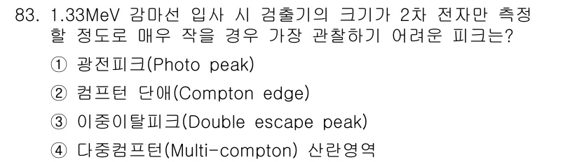 원자력기사 2023년 83번 - 정답인 4번 다중컴프턴산란영역(Multi-compton scatterin... 에 관한 핵심 기출문제