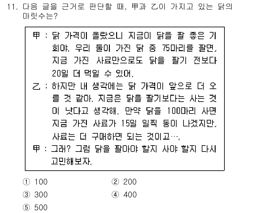 PSAT_상황판단 2024년 11번 - 담 가격이 올랐을 때, 추가로 필요한 담을 팔고 나서의 가격 변동이 손익... 에 관한 핵심 기출문제