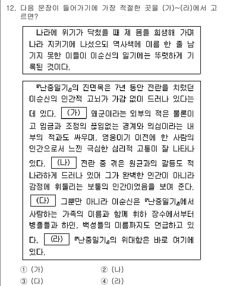 9급_국가직_공무원_국어 2024년 12번 - 정답 4번은 '한국인의 인간으로서의 동등한 권리'를 강조하고 있으며, 이... 에 관한 핵심 기출문제