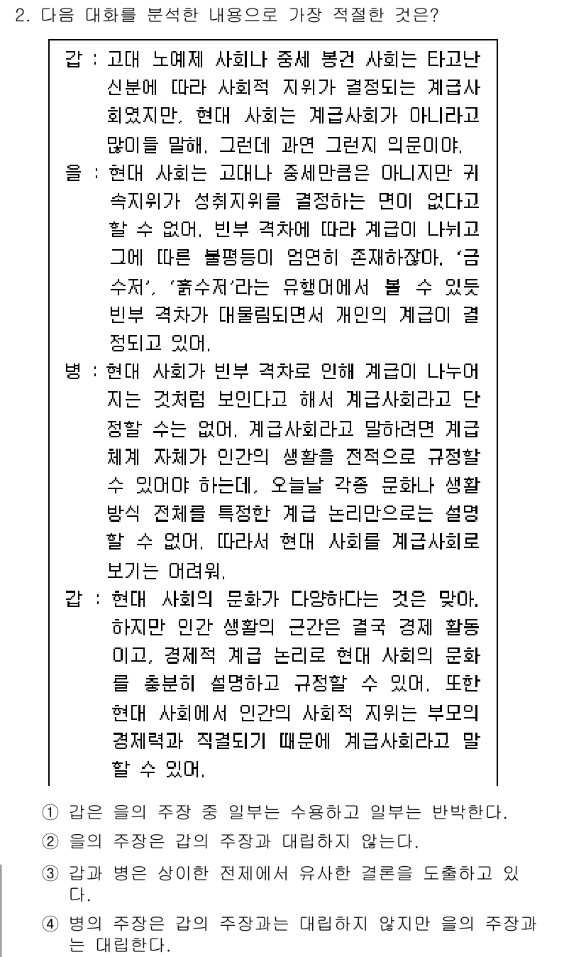 9급_국가직_공무원_국어 2024년 2번 - 정답 2번은 해당 대화가 가족 간의 관계와 의사소통에 대한 내용을 다루고... 에 관한 핵심 기출문제