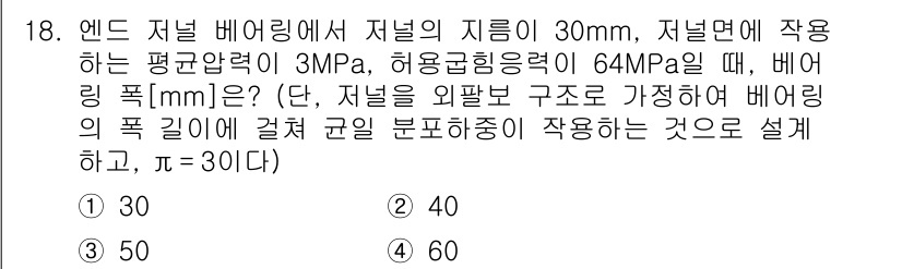 9급_국가직_공무원_기계설계 2024년 18번 - 저널 배아링에서 허용되는 외팔보 구조의 비틀림 모멘트에 따라 최대 변형률... 에 관한 핵심 기출문제