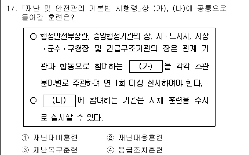 9급_국가직_공무원_재난관리론 2024년 17번 - 재난관리 기본법 시행령에 따르면, 행정안전부장관과 중앙행정기관의 장은 재... 에 관한 핵심 기출문제