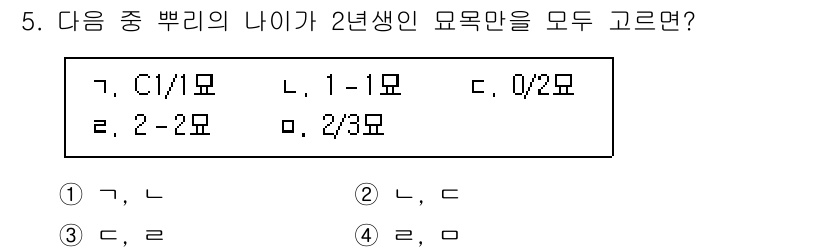 9급_국가직_공무원_조림 2024년 5번 - . 

해설: 2년생 묘목은 일반적으로 1년생에 비해 뿌리와 줄기가 더욱... 에 관한 핵심 기출문제