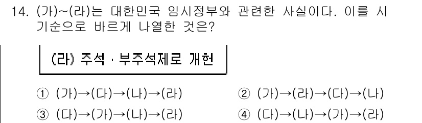 9급_국가직_공무원_한국사 2024년 14번 - (가)에서 (라)로의 관계는 대한민국 임시정부의 구성 및 활동을 잘 설명... 에 관한 핵심 기출문제